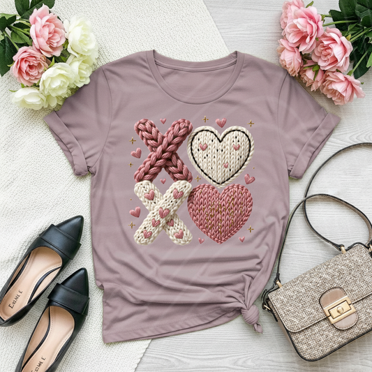 XOXO Knit Heart Shirt – Cozy Valentine Graphic Tee