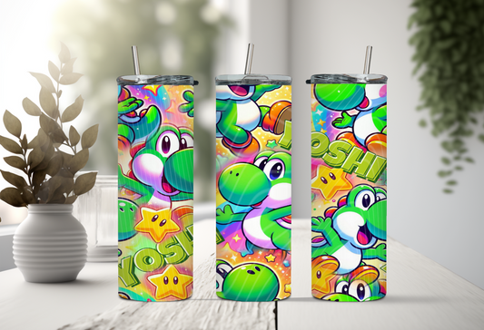 Playful Green Dino Adventure Tumbler – 20oz Skinny Stainless Steel Tumbler