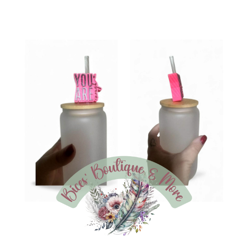 Pink “You Are Enough” Straw Topper – 3D Printed Frosted Cup Accessory